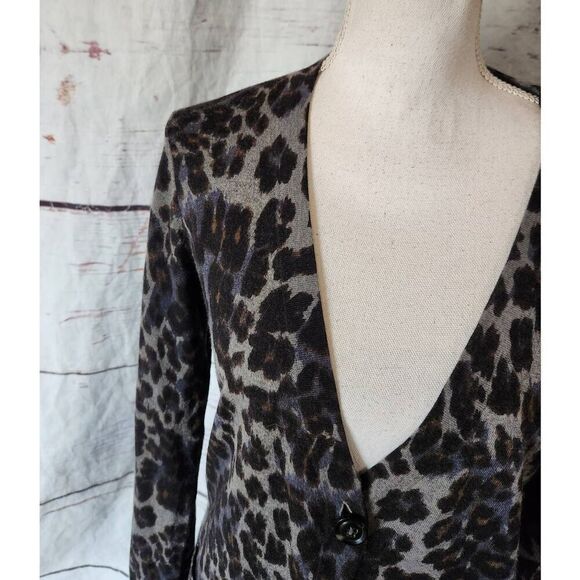 Diane Von Furstenberg Leopard Print Wool Blend Long Button Front Cardigan Size M - Picture 4 of 7